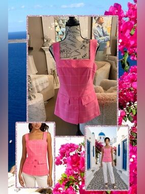 🆕 Trina Turk Jeni Printed Square Neck Top ~ 
Candy Pink Color